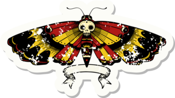 grunge sticker with banner of a deaths head moth png