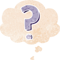 cartoon question mark and thought bubble in retro textured style png