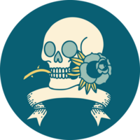 icon with banner of a skull and rose png