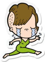 sticker of a cartoon crying girl running png