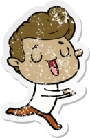 distressed sticker of a happy cartoon man png