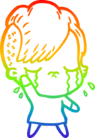 rainbow gradient line drawing cartoon crying girl waving png