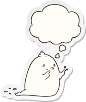 cartoon spooky ghost and thought bubble as a printed sticker png