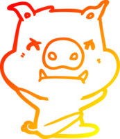 warm gradient line drawing angry cartoon pig throwing tantrum png