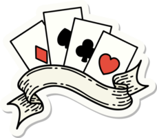 tattoo style sticker of cards and banner png