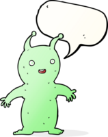 Cartoon glücklicher kleiner Alien mit Sprechblase png