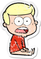 distressed sticker of a cartoon shocked man png