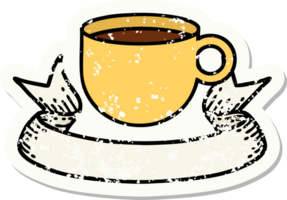 Grunge-Aufkleber mit Banner einer Tasse Kaffee png