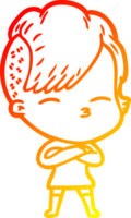 warm gradient line drawing cartoon squinting girl png