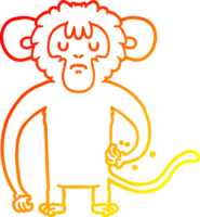 ligne de gradient chaud dessinant un singe de dessin animé se grattant png
