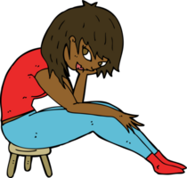 cartoon woman sitting on small stool png