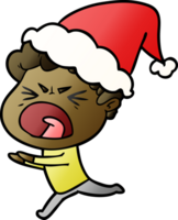 cartone animato sfumato di un uomo furioso che indossa il cappello di Babbo Natale png