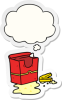 cartoon fries and thought bubble as a printed sticker png