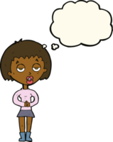 cartoon bored woman waiting with thought bubble png