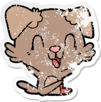 distressed sticker of a laughing cartoon dog png