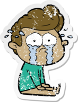 distressed sticker of a cartoon crying man png