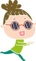 flat color style cartoon woman wearing sunglasses png