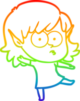 rainbow gradient line drawing cartoon elf girl dancing png