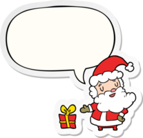 cartoon santa claus and present and speech bubble sticker png