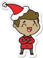 pegatina, caricatura, de, un, reír, hombre, llevando, santa sombrero png