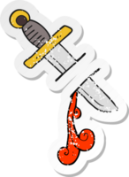 pegatina retro angustiada de un símbolo de cuchillo de tatuaje de dibujos animados png