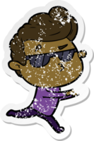 distressed sticker of a cartoon cool guy png