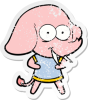 distressed sticker of a happy cartoon elephant png