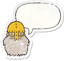 cartoon viking face and speech bubble distressed sticker png