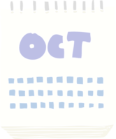 flat color illustration of a cartoon calendar showing month of october png