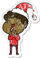 caricature d'autocollant en détresse d'un homme heureux portant un bonnet de noel png