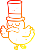 desenho de linha de gradiente quente pato de desenho animado usando cartola png