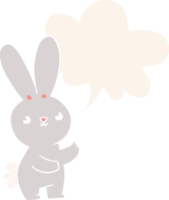 lindo conejo de dibujos animados y burbuja de habla en estilo retro png