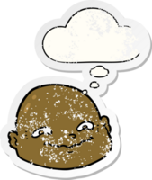 cartoon bald man and thought bubble as a distressed worn sticker png