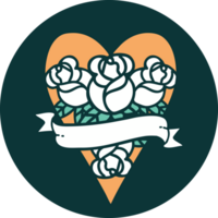 tattoo style icon of a heart and banner with flowers png