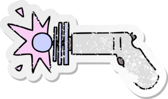 distressed sticker of a quirky hand drawn cartoon ray gun png
