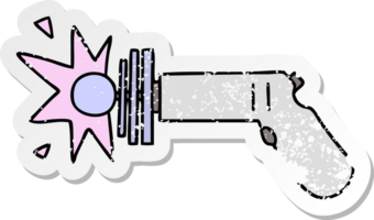 autocollant en détresse d'un pistolet à rayons de dessin animé dessiné à la main excentrique png