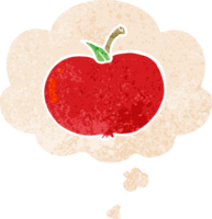 cartoon apple and thought bubble in retro textured style png