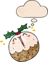 cute cartoon christmas pudding and thought bubble in grunge texture pattern style png