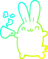 disegno a linea a gradiente freddo coniglio simpatico cartone animato che beve caffè png