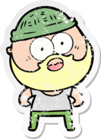 distressed sticker of a cartoon bearded man png