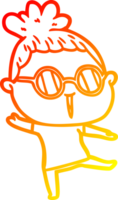 mulher de desenho animado de desenho de linha de gradiente quente usando óculos png