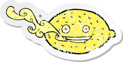 retro distressed sticker of a cartoon lemon png