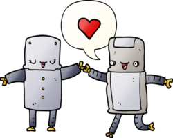 cartoon robots in love and speech bubble in smooth gradient style png