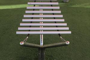 Items for games and sports on the playground in the city park. photo