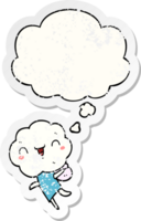 cute cartoon cloud head creature and thought bubble as a distressed worn sticker png