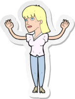 sticker of a cartoon woman throwing hands in air png