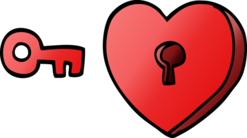 cartoon doodle heart and key png