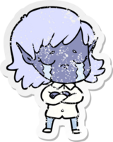 distressed sticker of a cartoon crying elf girl png