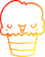 warm gradient line drawing cartoon cupcake with face png