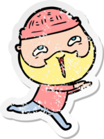 distressed sticker of a cartoon happy bearded man png